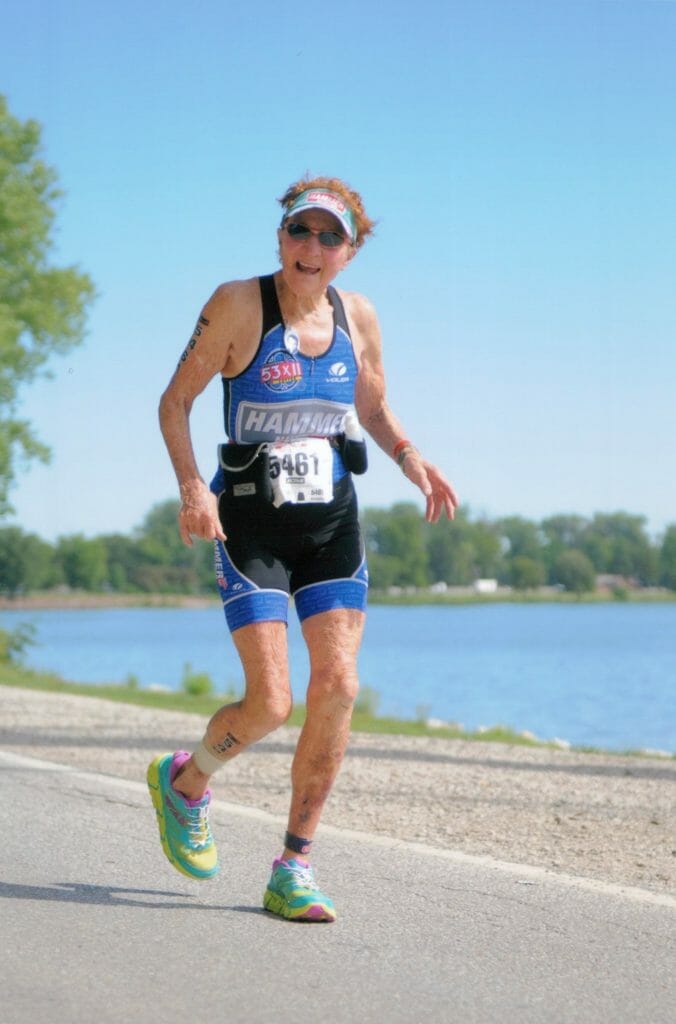 Molly Hayes, age 83, runs in a triathlon to stay young