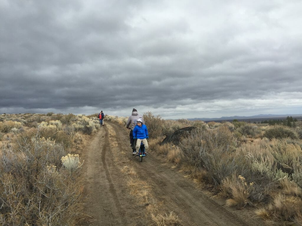 Biking on a Haul-a-Day around the crater at Hole-in-the-Ground