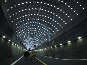 A folding bike in a magical tunnel in Korea