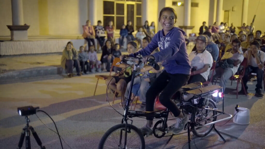 Powering a movie in Mexico City with a pedal powered electricity generator