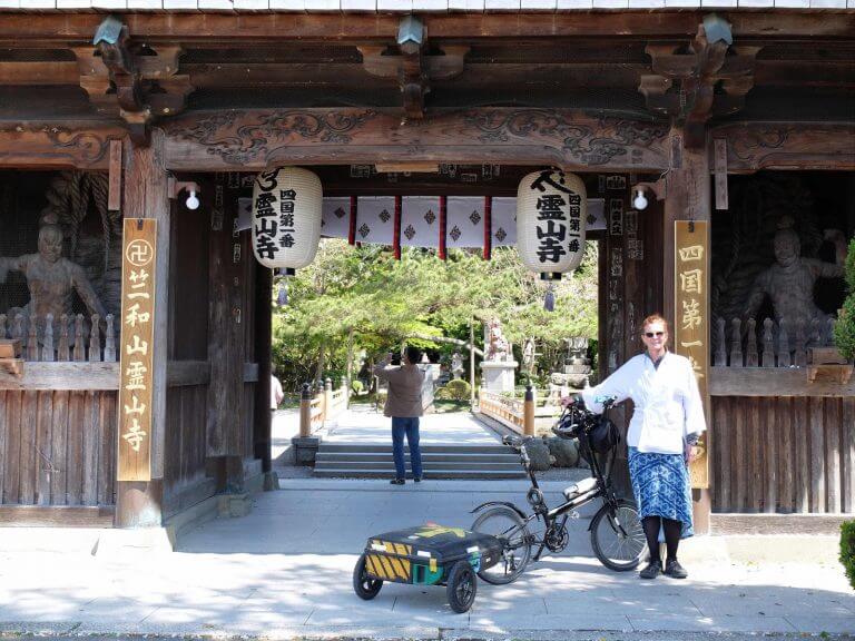 Making the way to Shikoku to do the 88 Temple Pilgrimage by Bike Friday  Folding Bike and Suitcase Trailer.